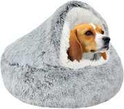 Small Dog Bed Donut Cuddler Nest Warm Soft Plush Faux Fur Washable Dog Bed with Non-Slip Bottom for Medium Small Dogs Snooze Sleeping Indoor (65cm/25in)