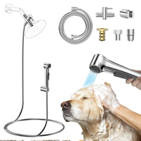 DEERFEI Pet Shower Sprayer-Dog Shower Attachment Water Hose Nozzle Sprayer Set with 6.5 foot Hose for Dog Shower Sprayer Kit with Handheld Sprayer G1/2" Metal Shower Diverter Valve Chrome