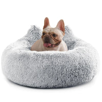 Westen Home Calming Small Dog Bed Donut Washable Dog Beds for Small Dogs 27 inches Anti-Slip Round Fluffy Plush Cute Dog Bed Fits up to 35 lbs Pets Light Grey