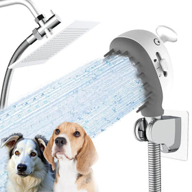 Zsanya Pet Shower Attachment for Convenient Dog Bath3-mode Handheld Dog Shower Head Indoor and Outdoor Sprayer and Scrubber Tool with 3-way DiverterDog Brush and Adhesive Holder (White)