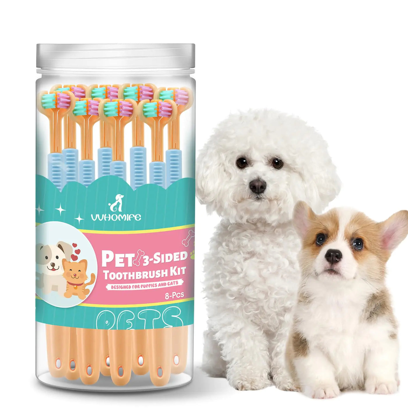VVHOMIFE Three-Sided Dog Toothbrush Great Toothbrush for Small Dogs & Puppies Dog Tooth Brushing Kit for Cleaning Your Dogs Teeth for Daily Care of Your Dogs Mouth. Yellow 8 Pcs S