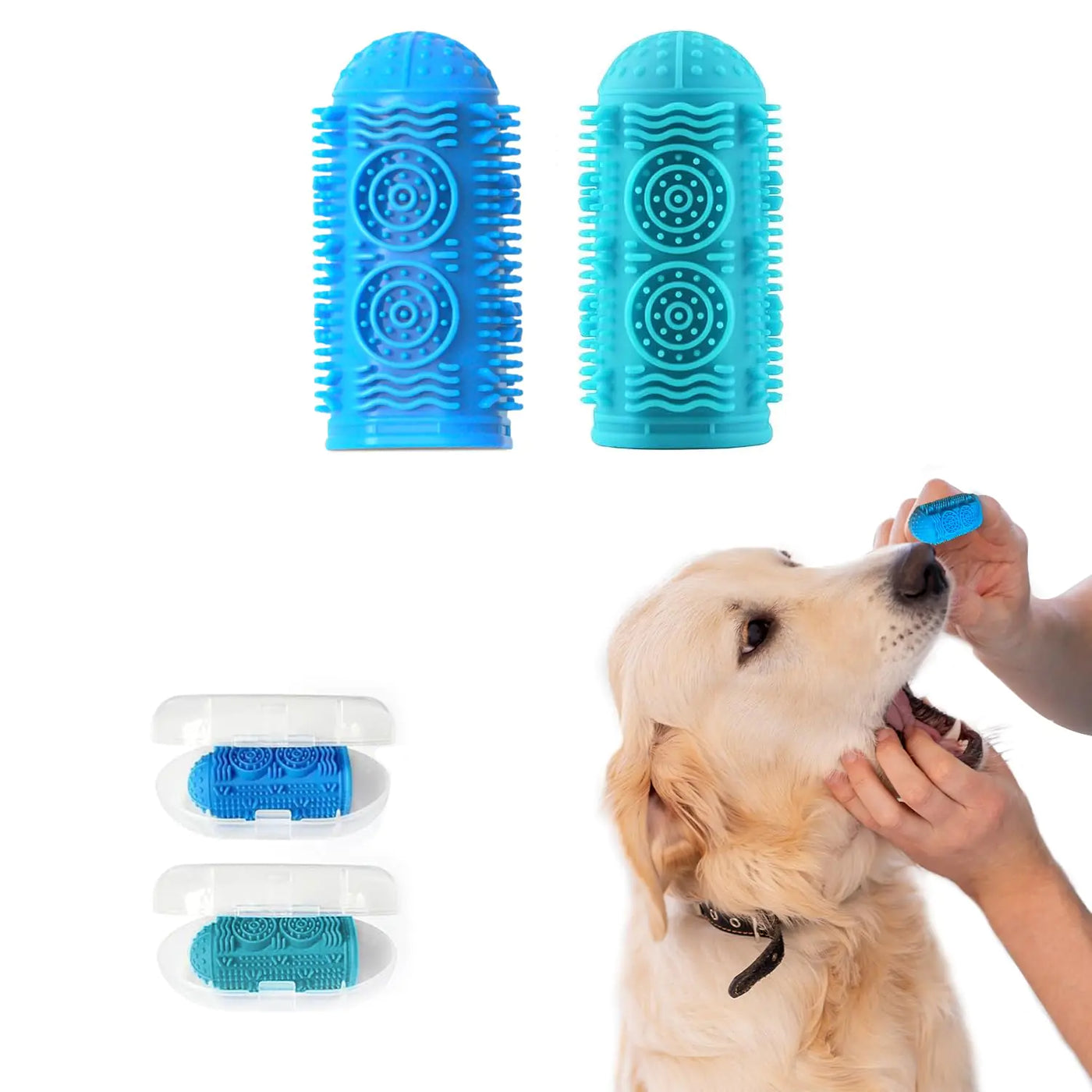 1TO3GO Finger Toothbrush for Dogs Silicone Dog Toothbrush Dog Teeth Cleaning Kit Protects Gums Dog Dental Care (Blue+Green 2-Pack)
