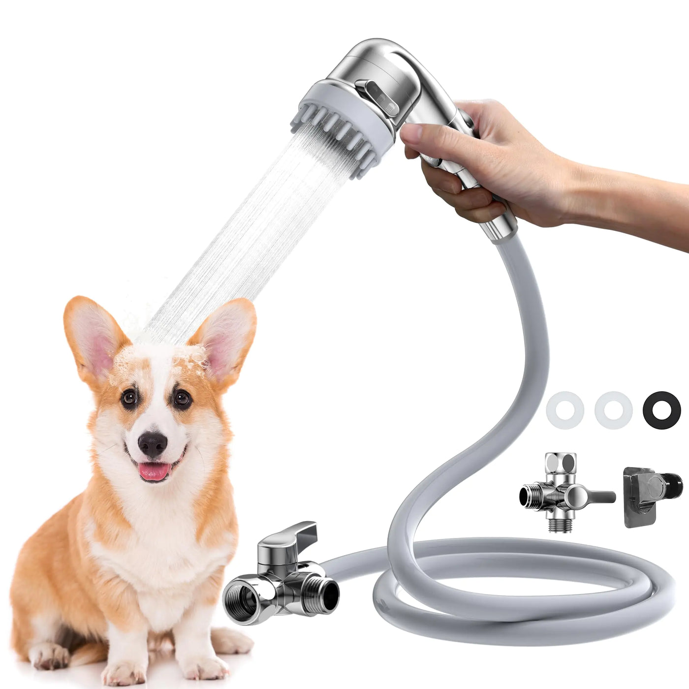 Dog Shower Attachment with 9.84ft Hose Pet Shower Set for Convenient Dog Bath 3-mode Handheld Dog Shower Head Dog Shower Sprayer Attachment Set with Diverter Valve No Drill Hook Pet Bathing Tool