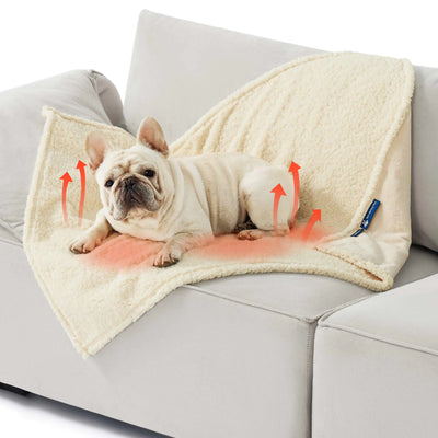 Bedsure Self Warming Blanket for Medium Dogs - Medium Cat Waterproof Blanket Washable for Couch Protection Sherpa Fleece Puppy Blanket Soft Plush Reversible Throw Furniture Protector 30"X40" White