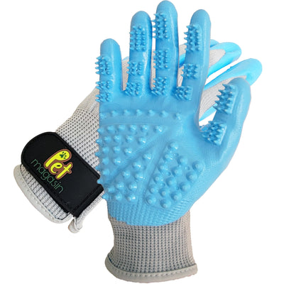 PET MAGASIN Dog Grooming Gloves for Gentle Deshedding and Bathing (Blue Medium)