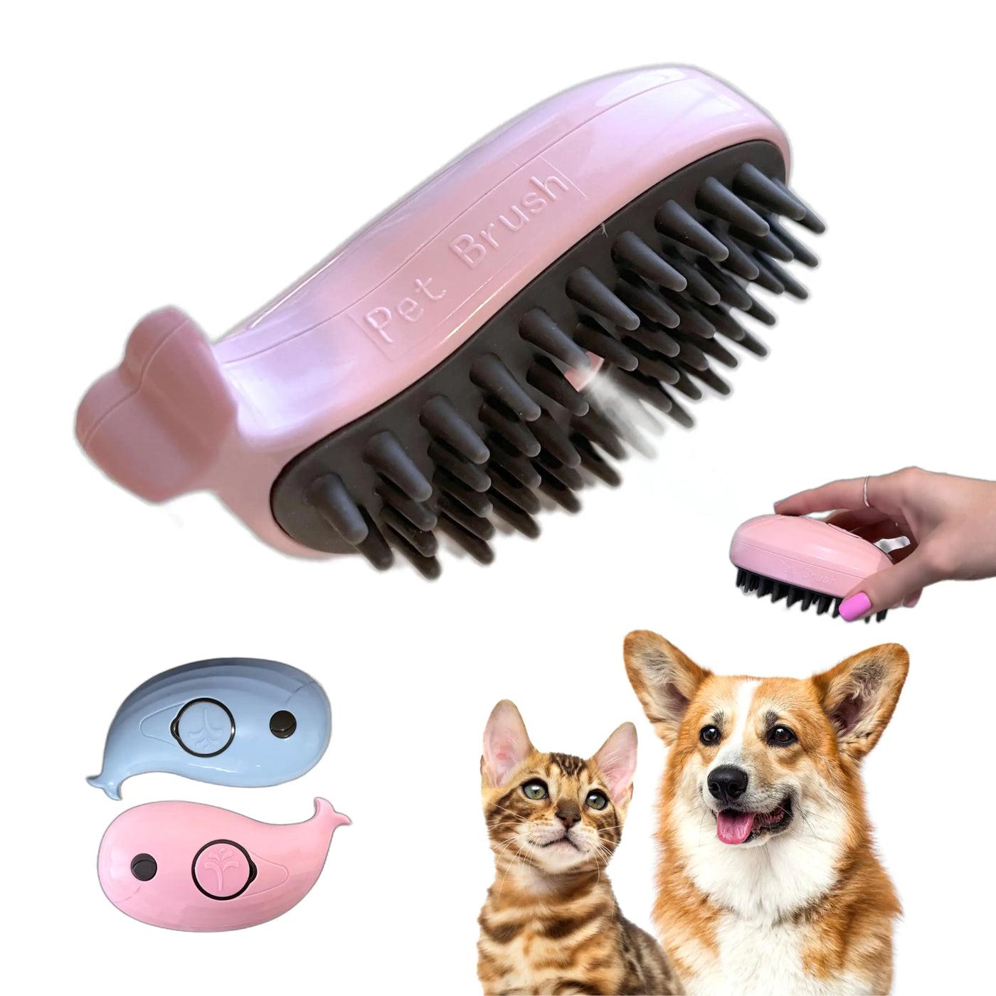 Generic Self-Cleaning Deshedding Brush with Steam for Pet Grooming - Silicone Whale Design for Cats and Dogs (Light Pink)