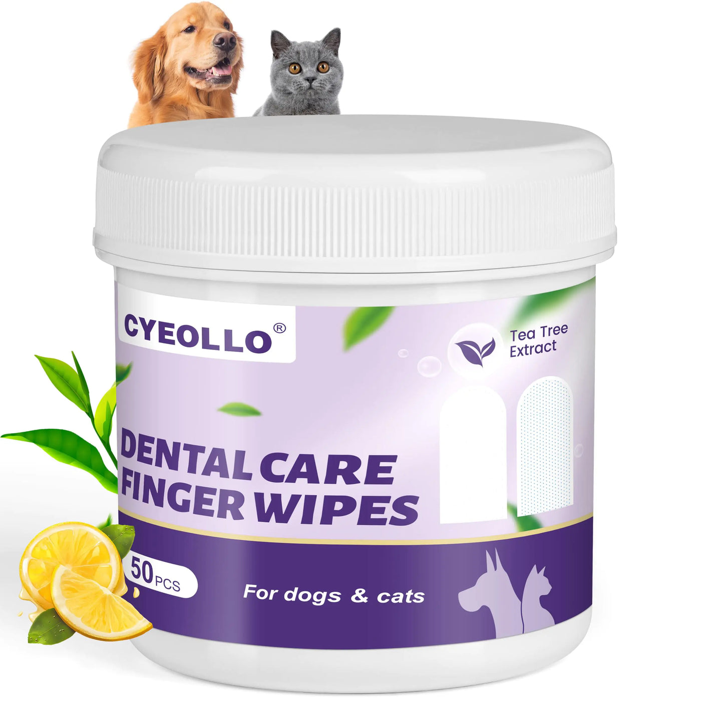 cyeollo Dog Dental Wipes for Teeth Cleaning Pet Finger Wipes Reducing Plaque & Tartar Breath Freshener Disposable Gentle Cleaning & Gum Care Pet Wipes for Dogs Cats No-Rinse Toothbrush 50 Counts